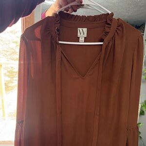 Worthington Rich Brown Blouse with Ruffled Neckline